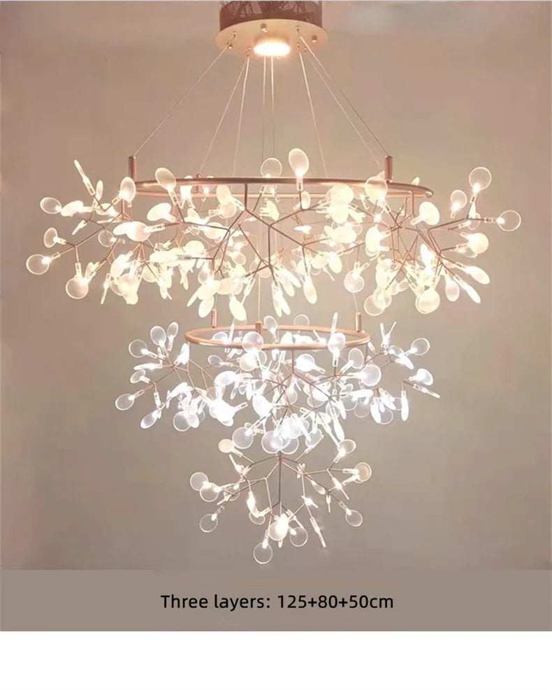 Nordic LED Firefly Ceiling Chandelier Modern Living Dining Room Pendant Lamp Bedroom Hanging Light Lustre Home Decor Fixture2023