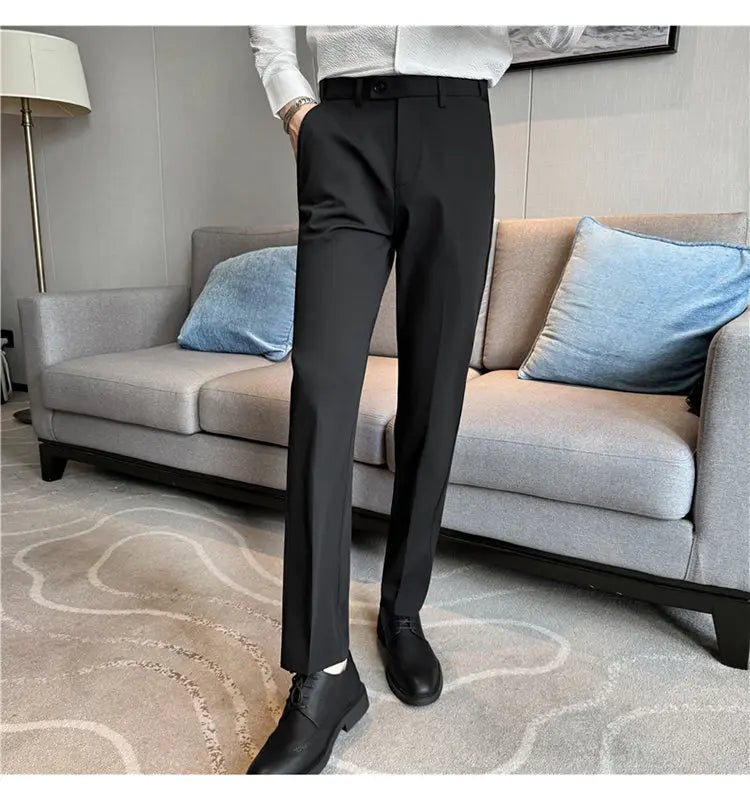 Men Suit Pant Elastic Waist Solid Slim Fit Dress Pants Light Thin Business Casual Office Social Trouser Oversized Men Clothing