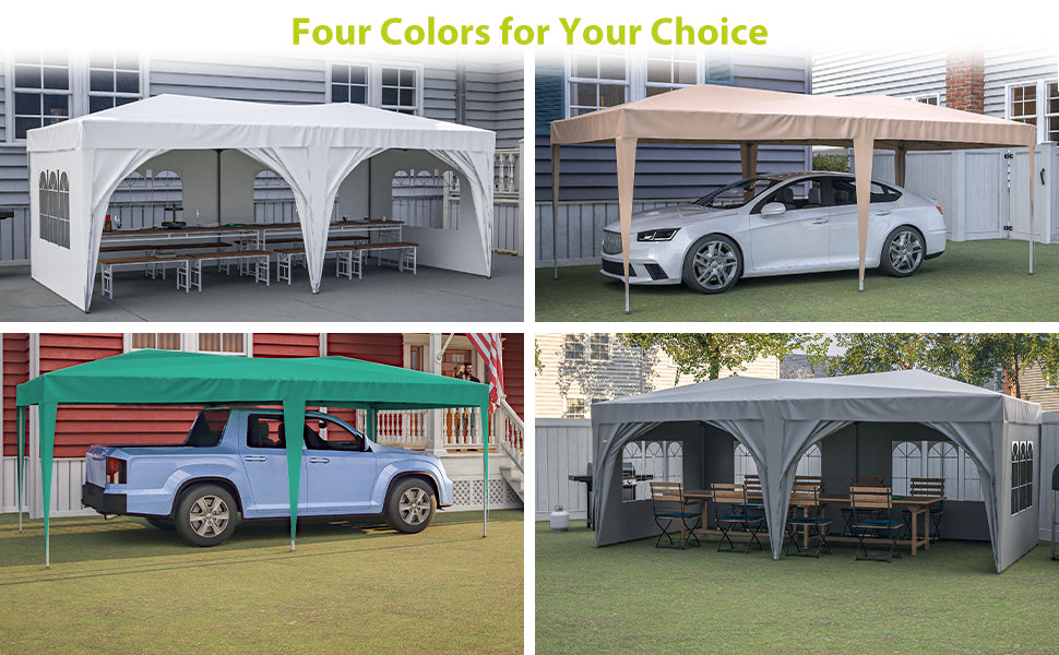 LZBEITEM 10' x 20' Pop Up Canopy Tent with 6 Removable Sidewalls & Carry Bag, Waterproof Anti-UV Party Wedding Tents Gazebo